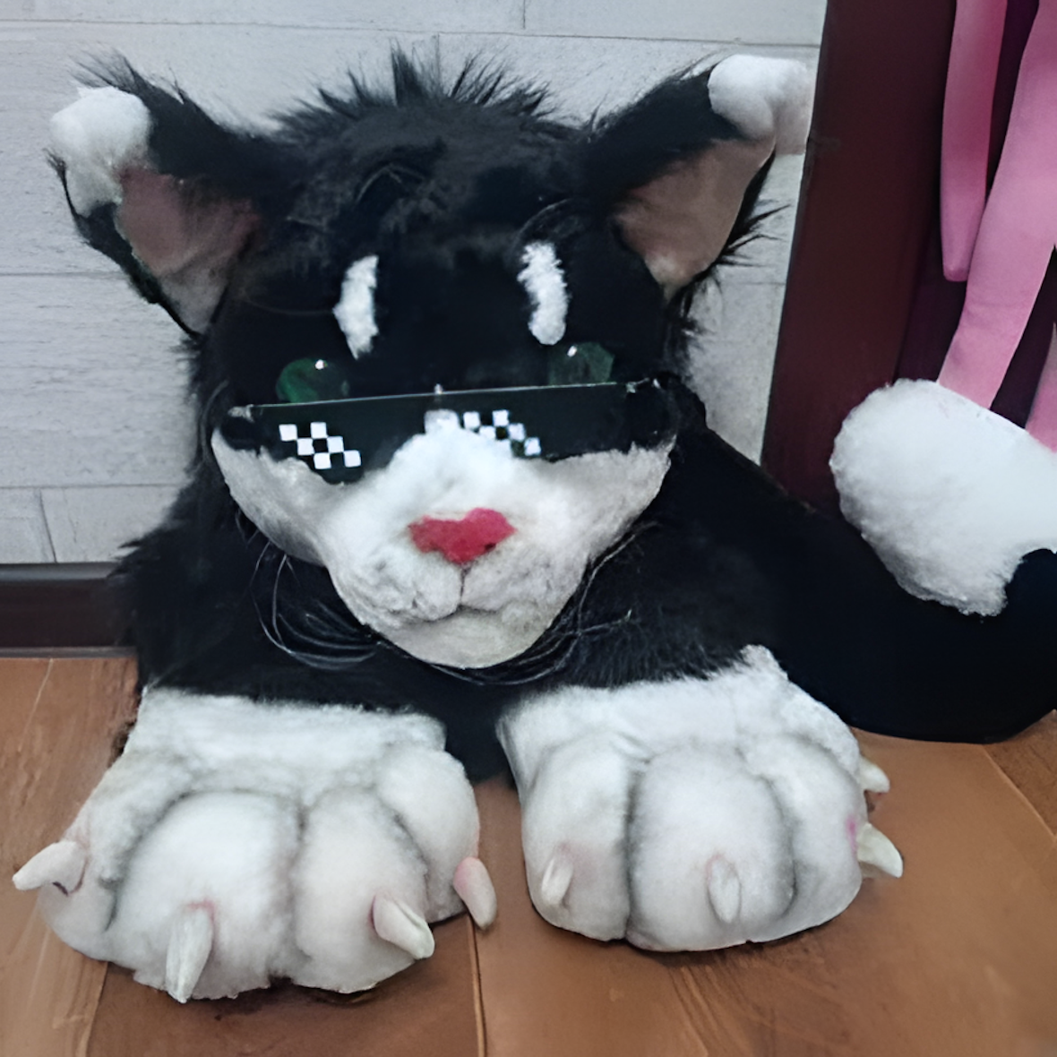 Realistic black and white cat fursuit with inside