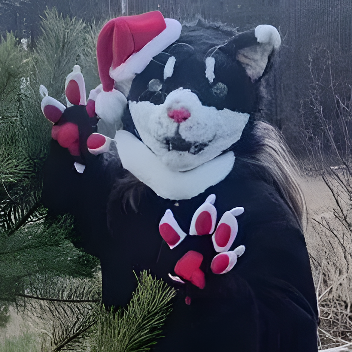 Realistic black and white cat fursuit with inside