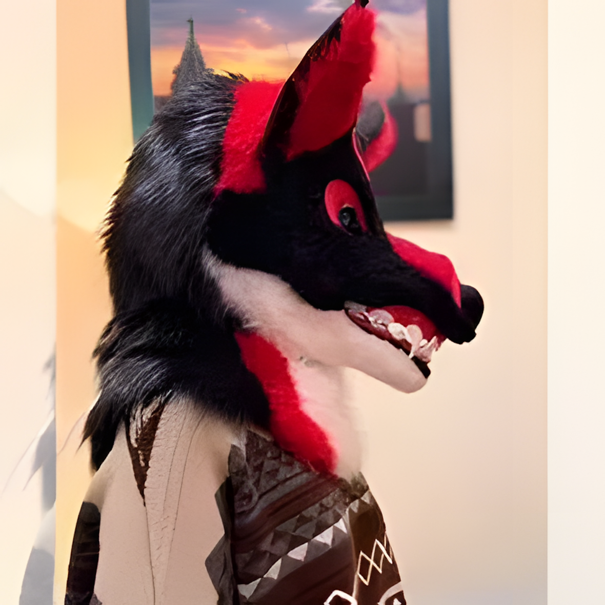 Wolf fursuit with grin
